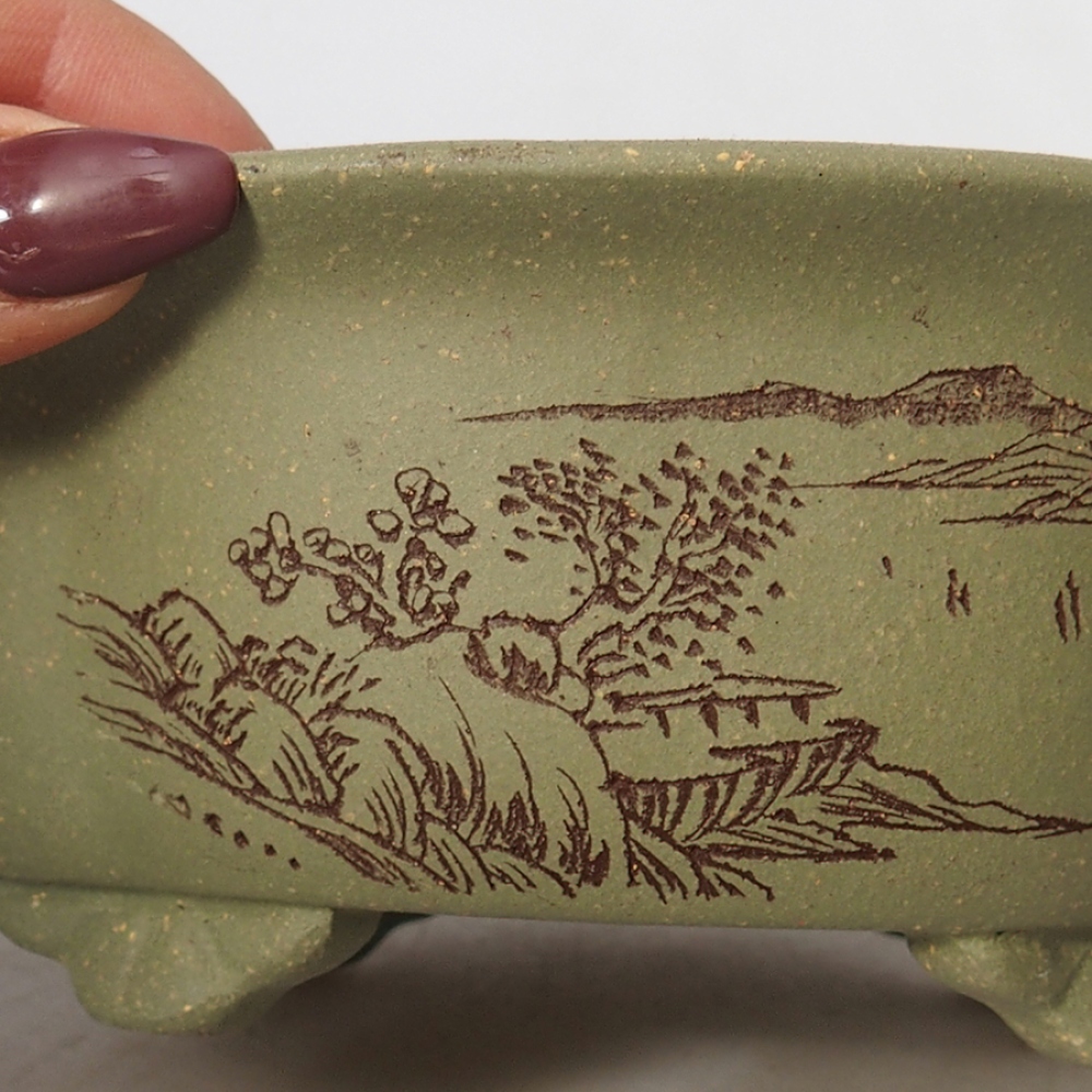 Keramická bonsai miska 15,5 x 13 x 6 cm, barva zelená