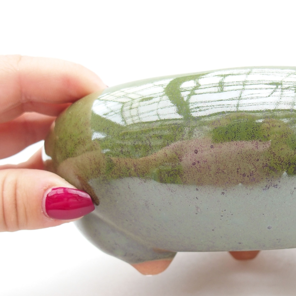 Keramická bonsai miska 14 x 14 x 6,5 cm, barva zelená