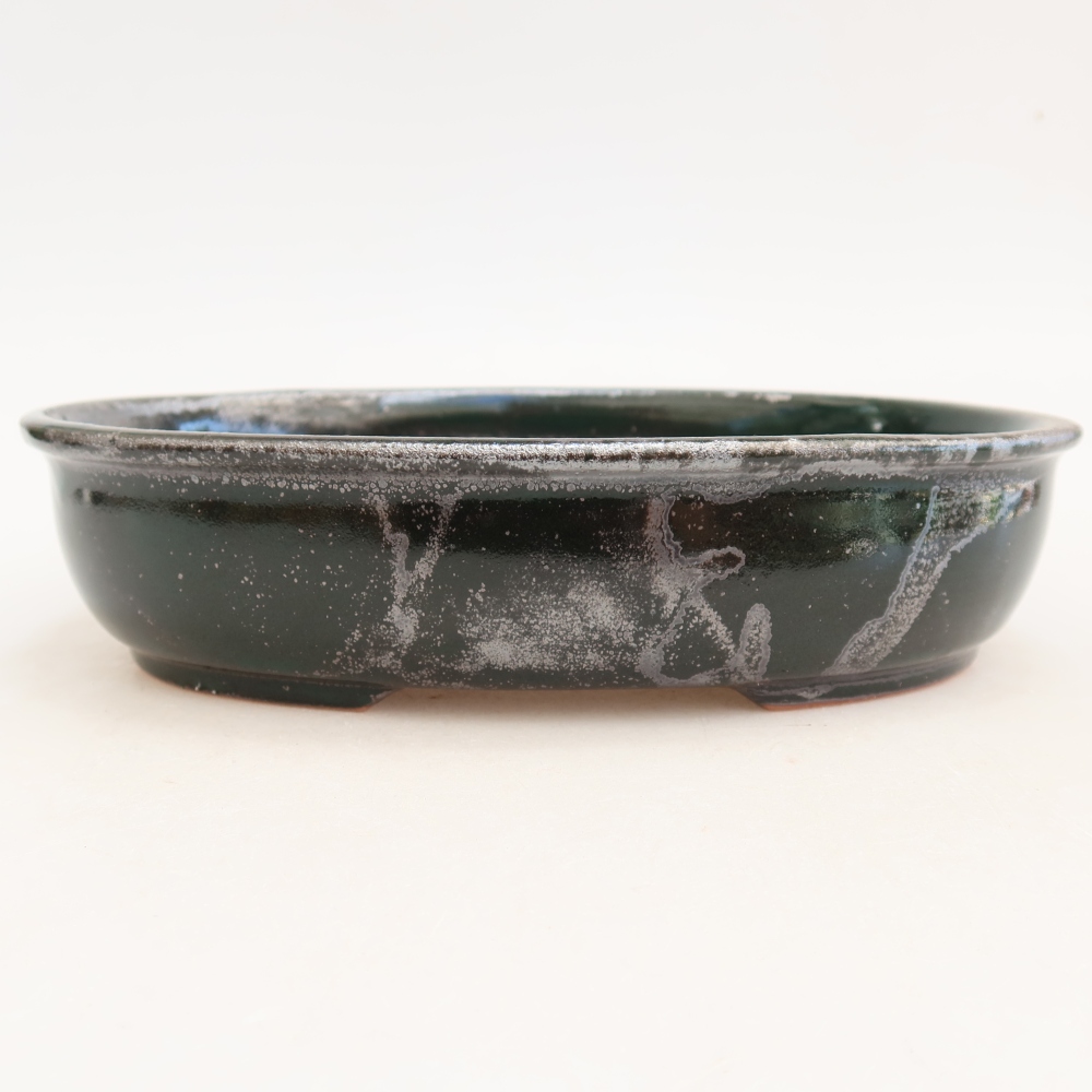 Keramická bonsai miska 22 x 17 x 5 cm, barva kovovozelená