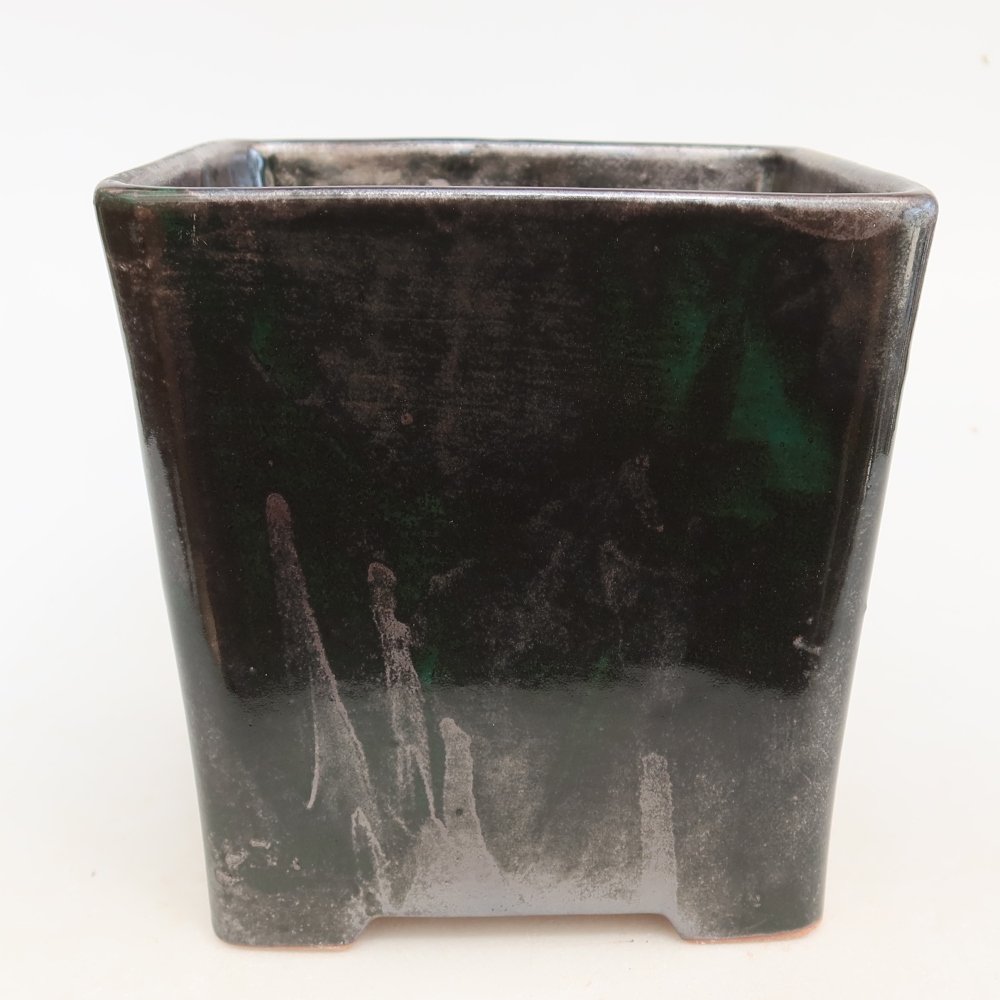 Keramická bonsai miska 13 x 13 x 14 cm, barva kovovozelená