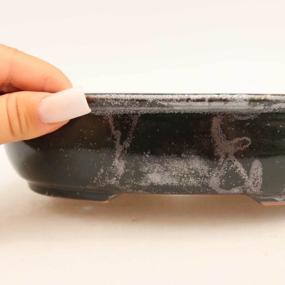 Keramická bonsai miska 22 x 17 x 5 cm, barva kovovozelená
