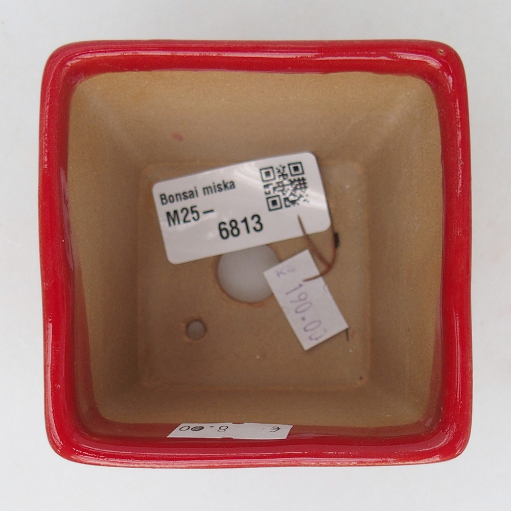 Keramická bonsai miska 7,5 x 7,5  x 7 cm, barva červená