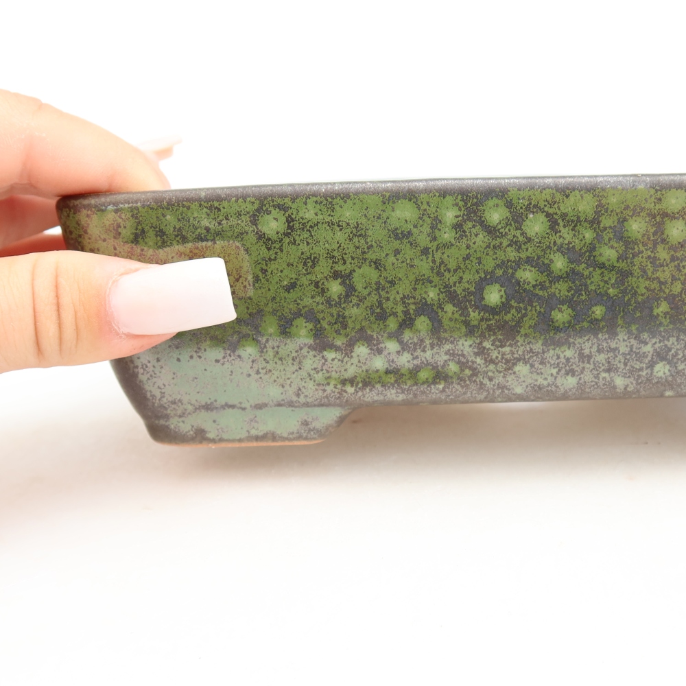 Keramická bonsai miska 18 x 13 x 5 cm, barva zelená