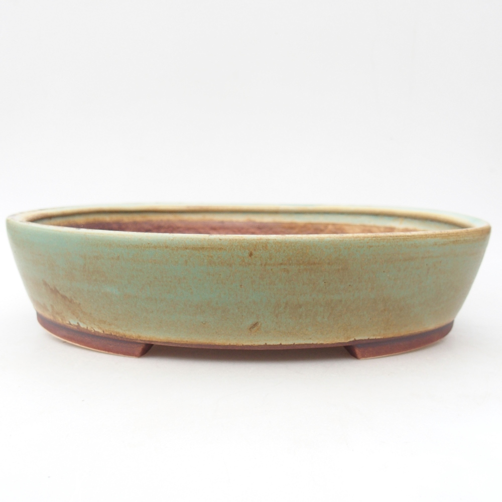 Keramická bonsai miska 28 x 24,5 x 6 cm, barva zelená