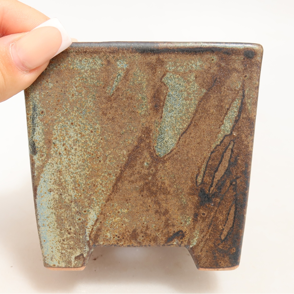 Keramická bonsai miska 9 x 9 x 8,5 cm, barva hnědozelená