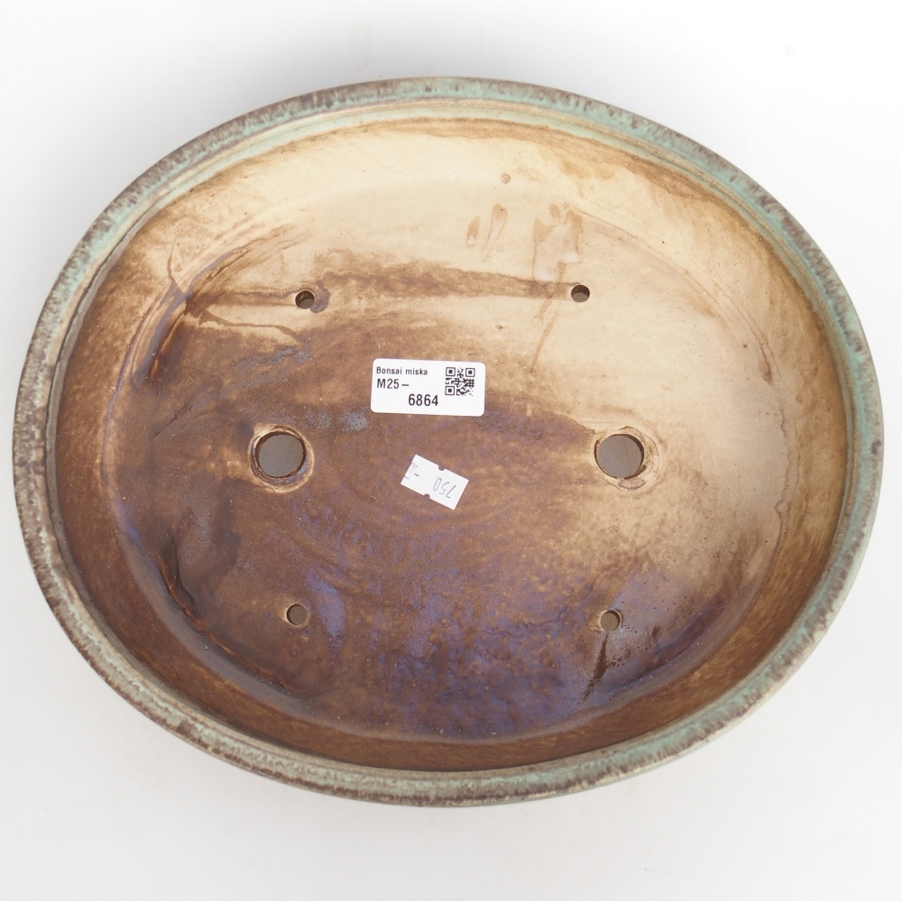 Keramická bonsai miska 28 x 24 x 6 cm, barva zelená