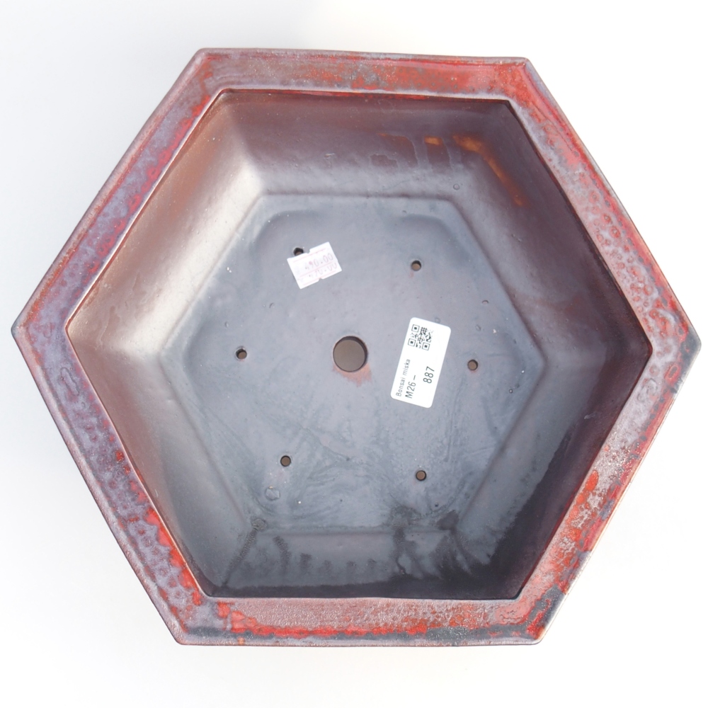 Keramická bonsai miska 24,5 x 20 x 4 cm, barva červená