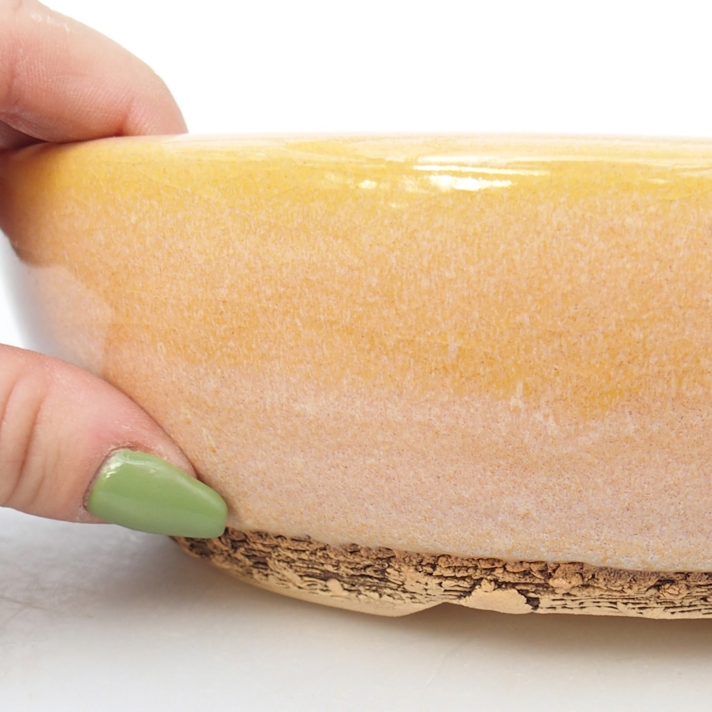 Keramická bonsai miska 19,5 x 19,5 x 6 cm, barva hnědožlutá