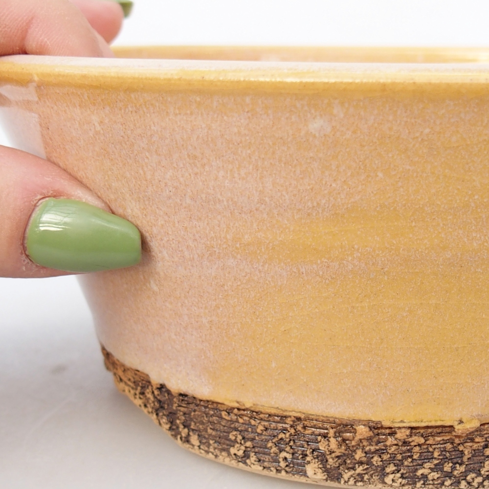 Keramická bonsai miska 16,5 x 16,5 x 6,5 cm, barva hnědožlutá