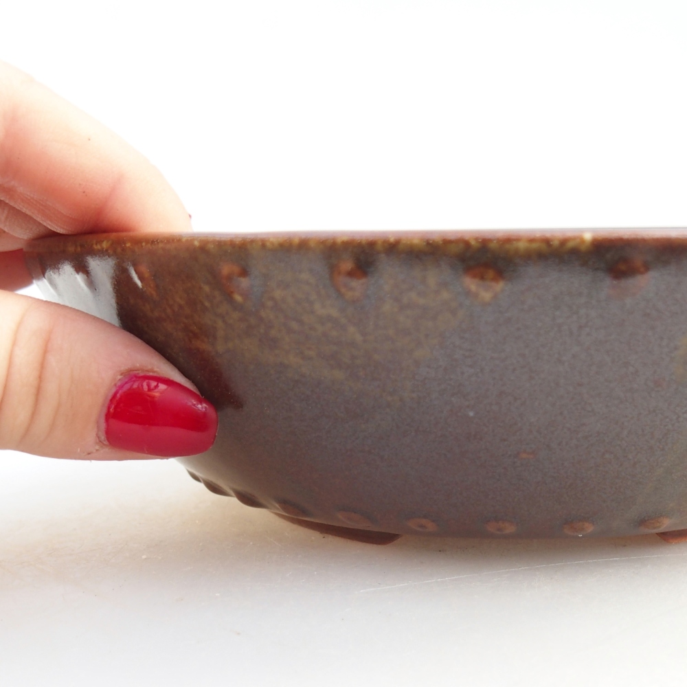 Keramická bonsai miska 17,5 x 17,5 x 5 cm, barva hnědá