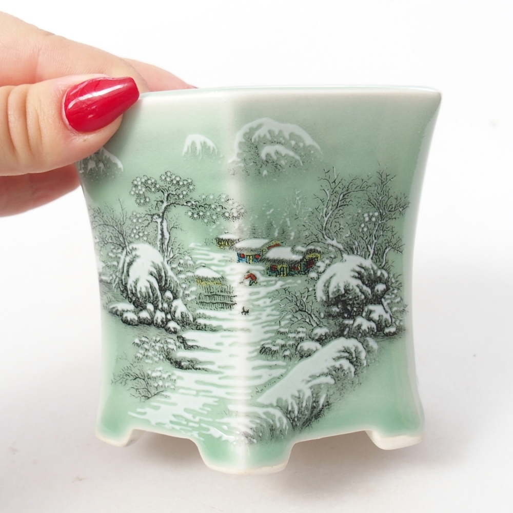 Keramická bonsai miska 10,5 x 9,5 x 8,5 cm, barva zelená