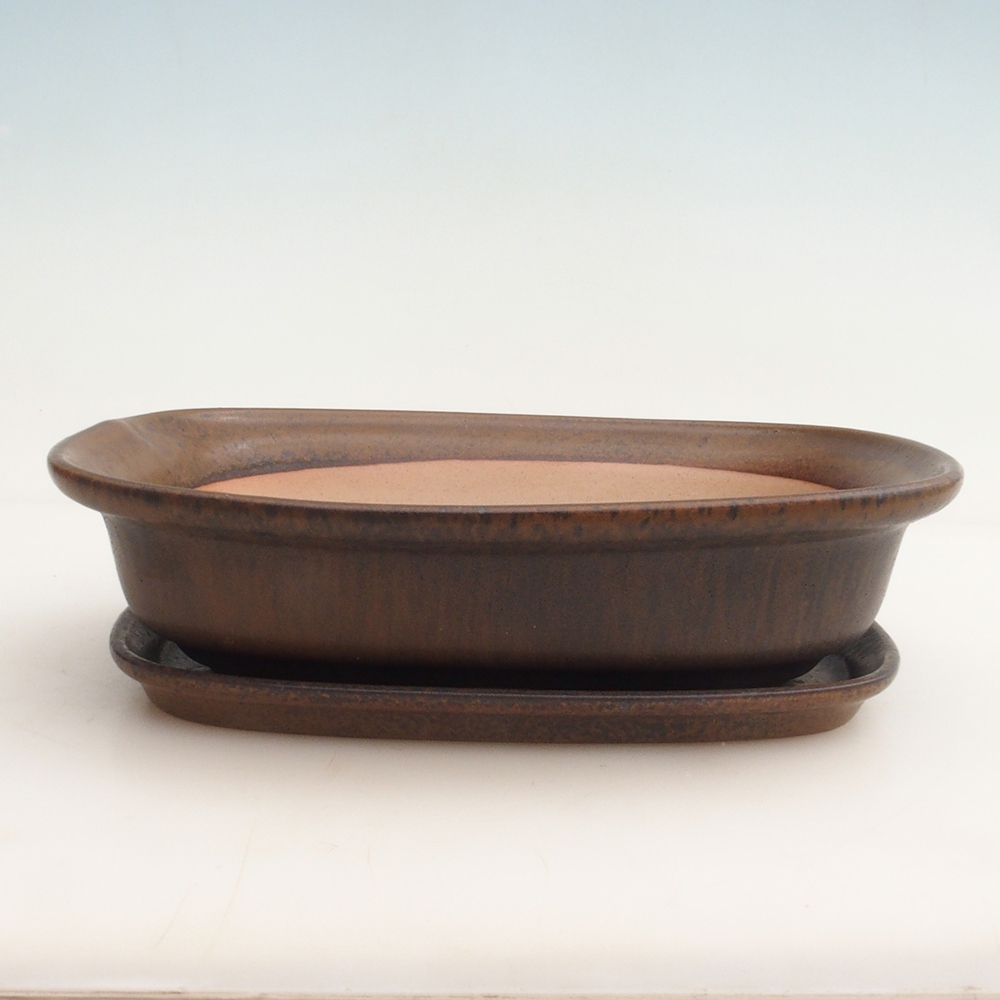 Bonsai miska + podmiska H25 - 23 x 17 x 5,5 cm. - hnědá