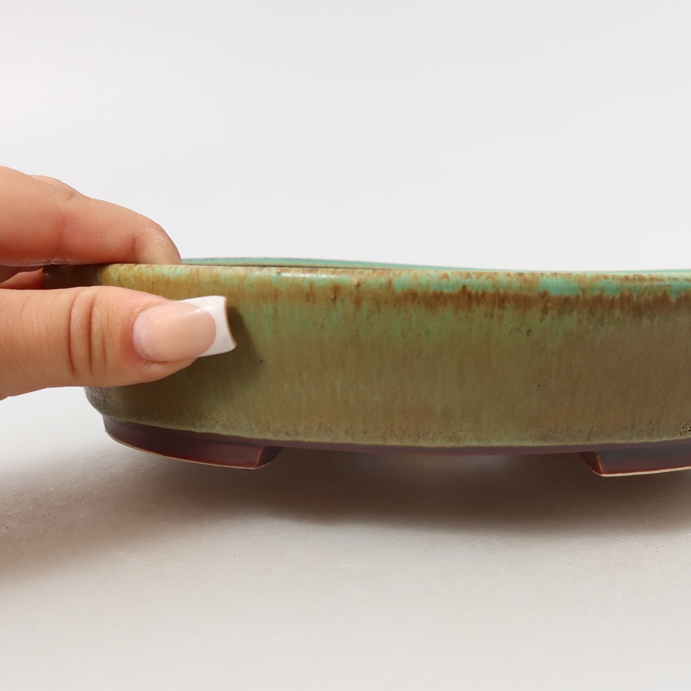 Keramická bonsai miska 21 x 19 x 4,5 cm, barva zelená