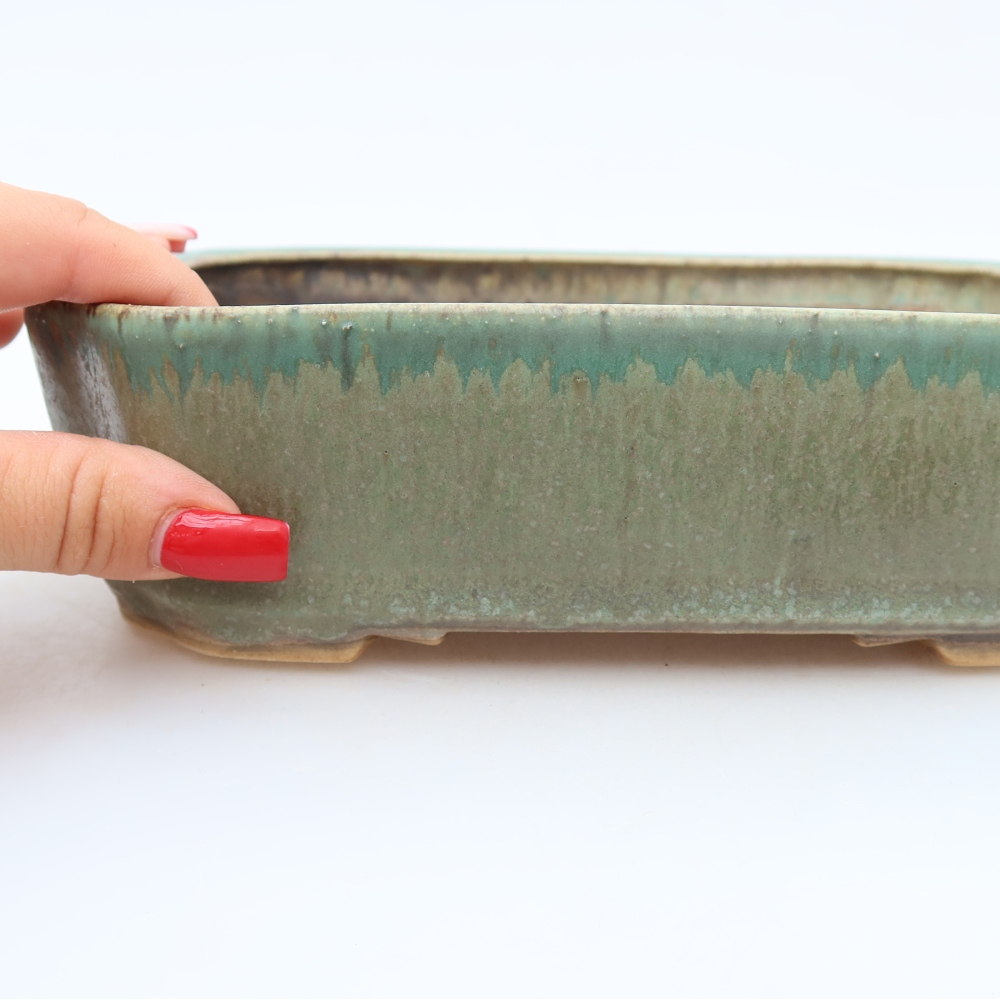 Keramická bonsai miska 21,5 x 18 x 6 cm, barva zelená