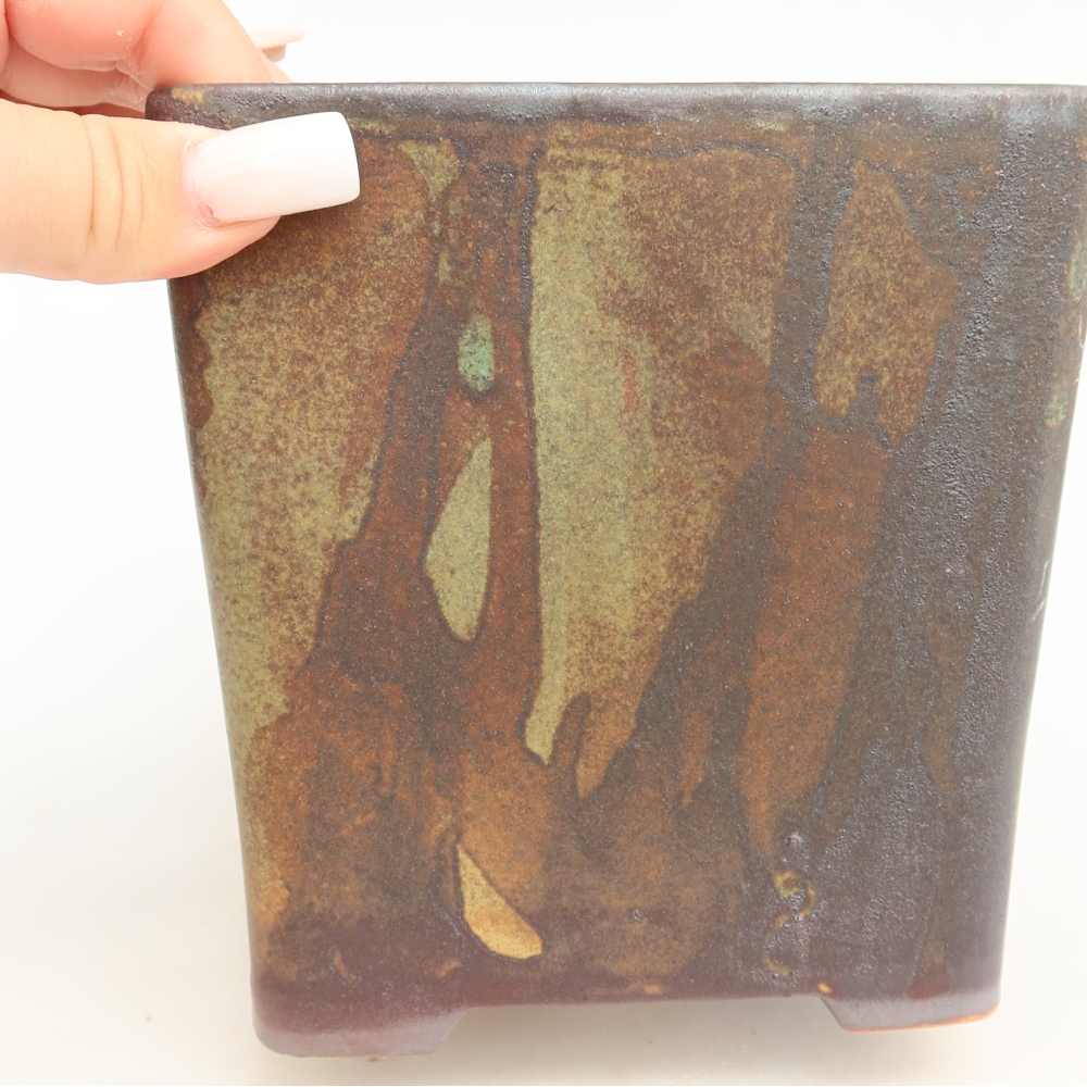 Keramická bonsai miska 13 x 13 x 14 cm, barva hnědá
