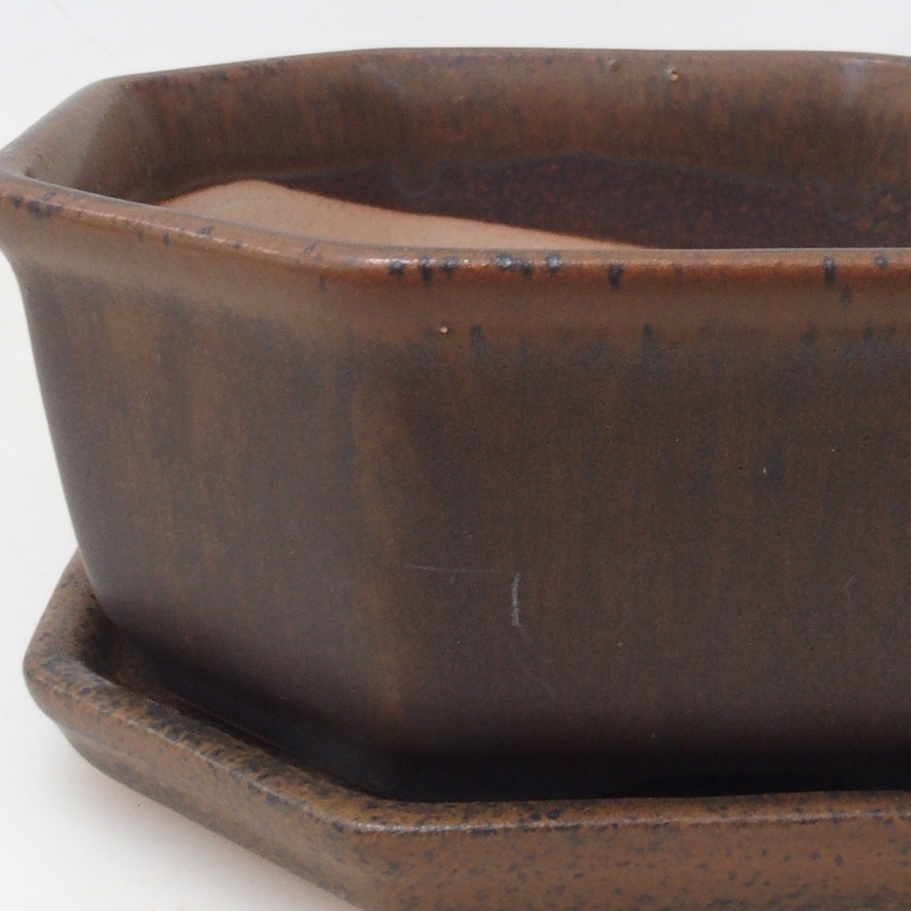Bonsai miska + podmiska H13 - 12,5x12,5 x4,5 cm. - hnědá