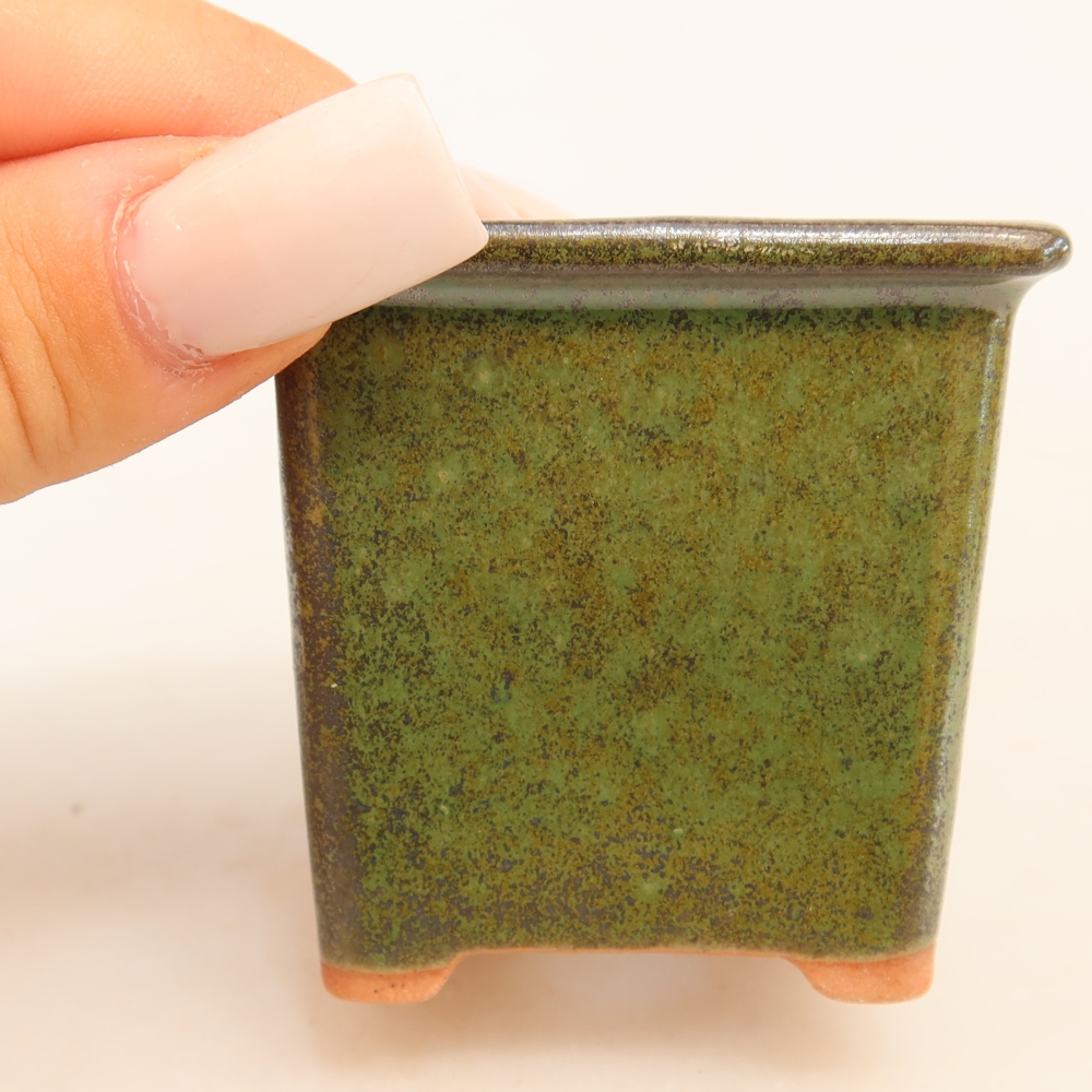 Keramická bonsai miska 6 x 6 x 5,5 cm, barva zelená