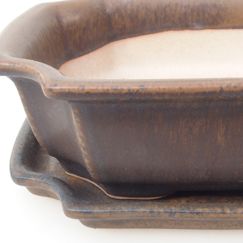 Bonsai miska + podmiska H17 - 15 x 10 x 4 cm. - hnědá