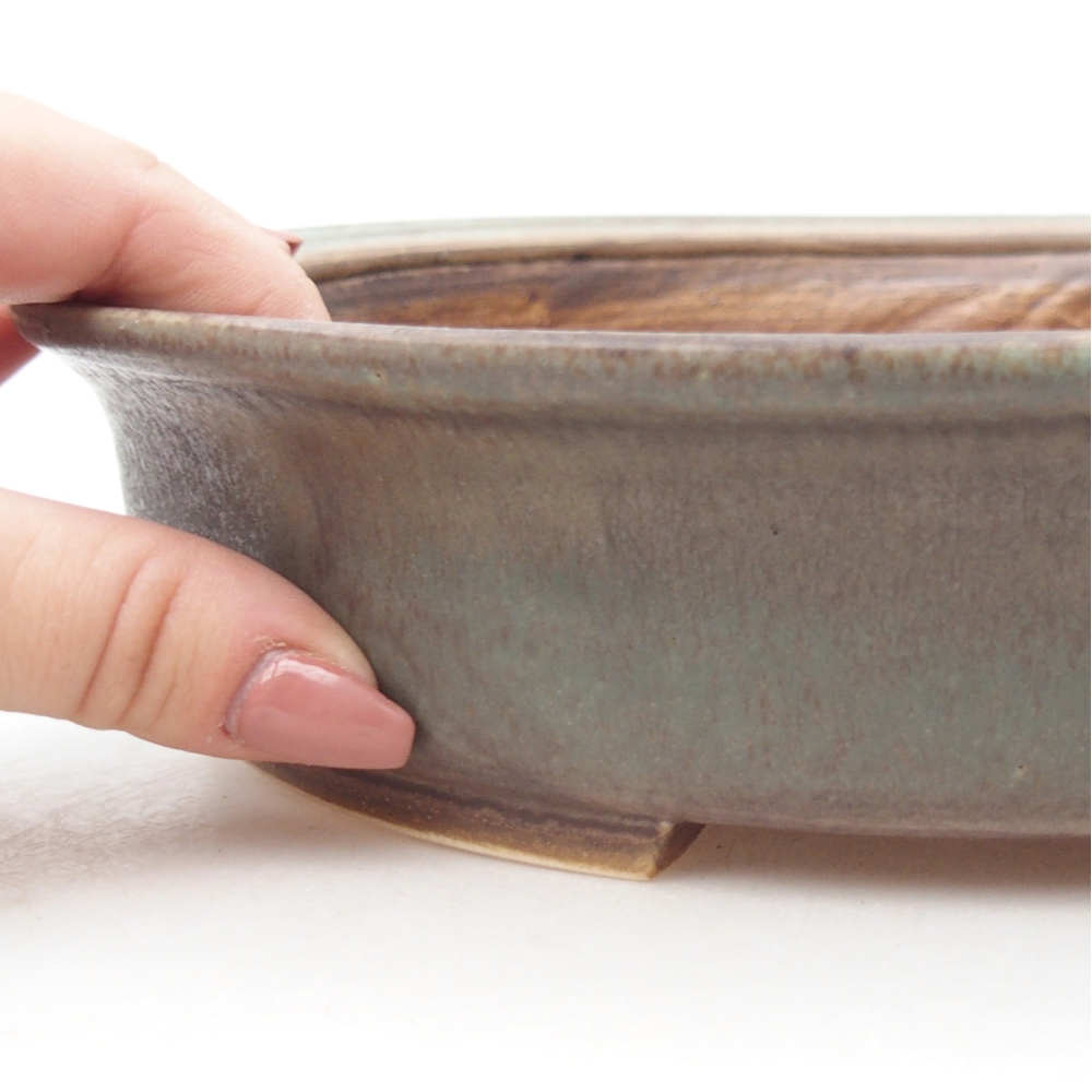 Keramická bonsai miska 26 x 23,5 x 5,5 cm, barva zelená