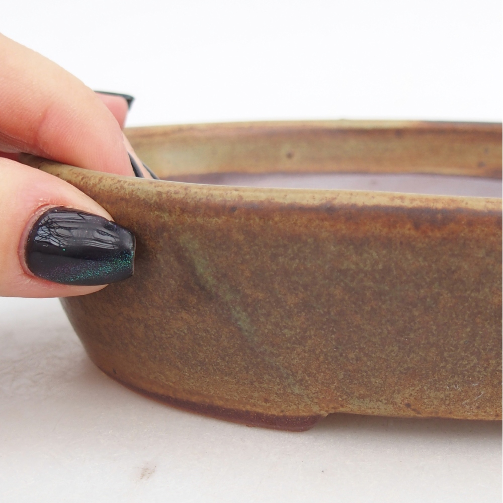 Keramická bonsai miska 17 x 14 x 4 cm, barva zelená