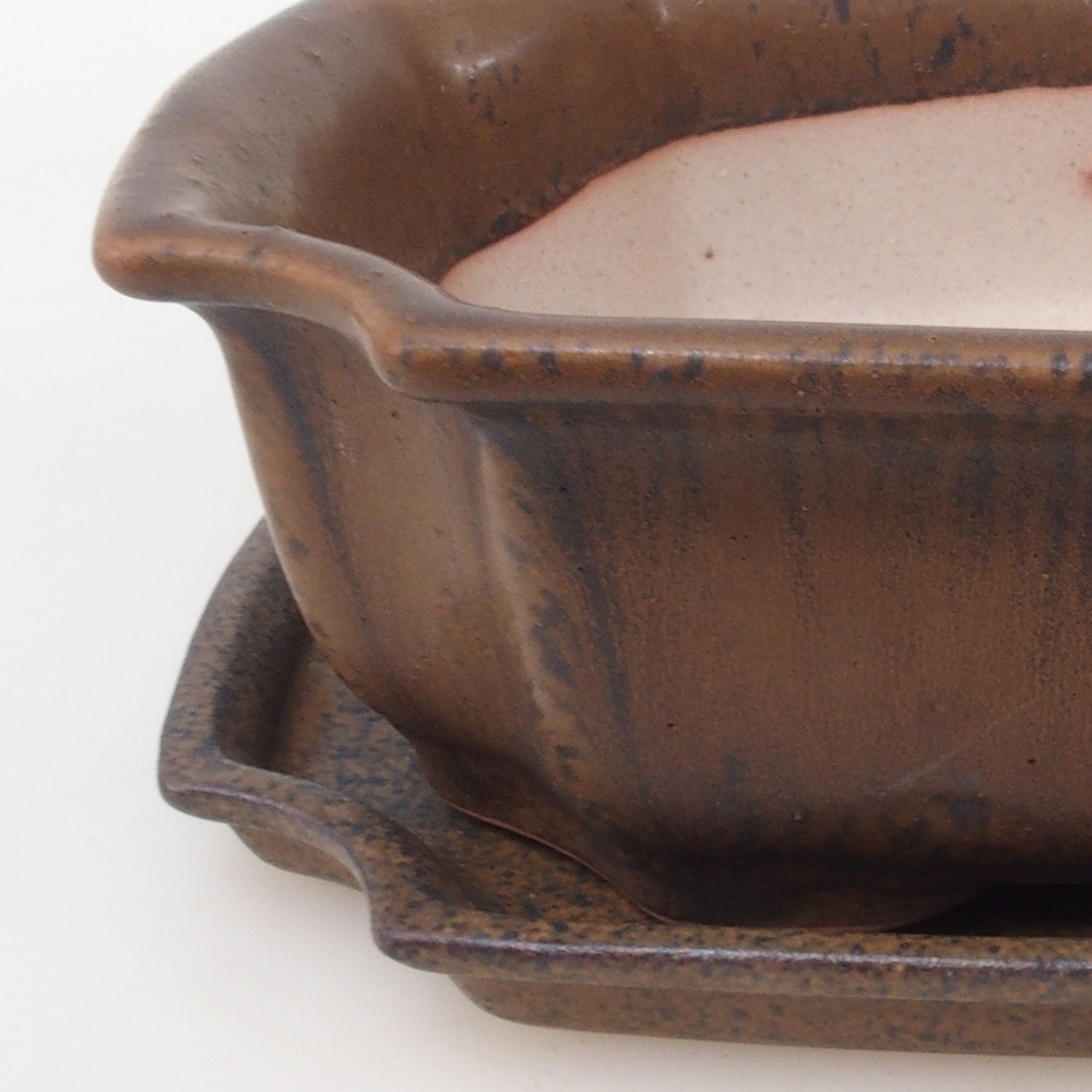 Bonsai miska + podmiska H03 - 16,5 x 12 x 4,5 cm. - hnědá