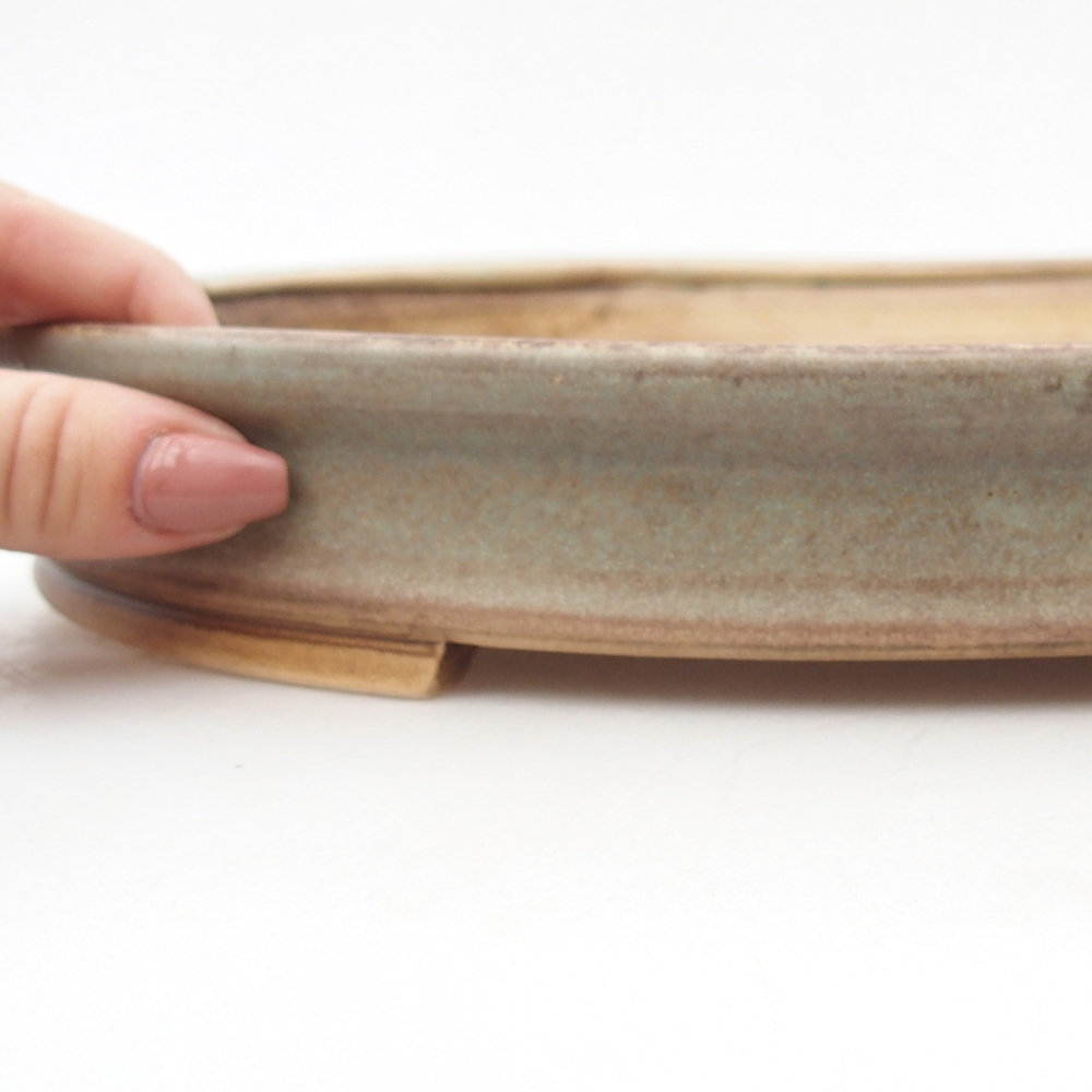 Keramická bonsai miska 31 x 27 x 4 cm, barva zelená