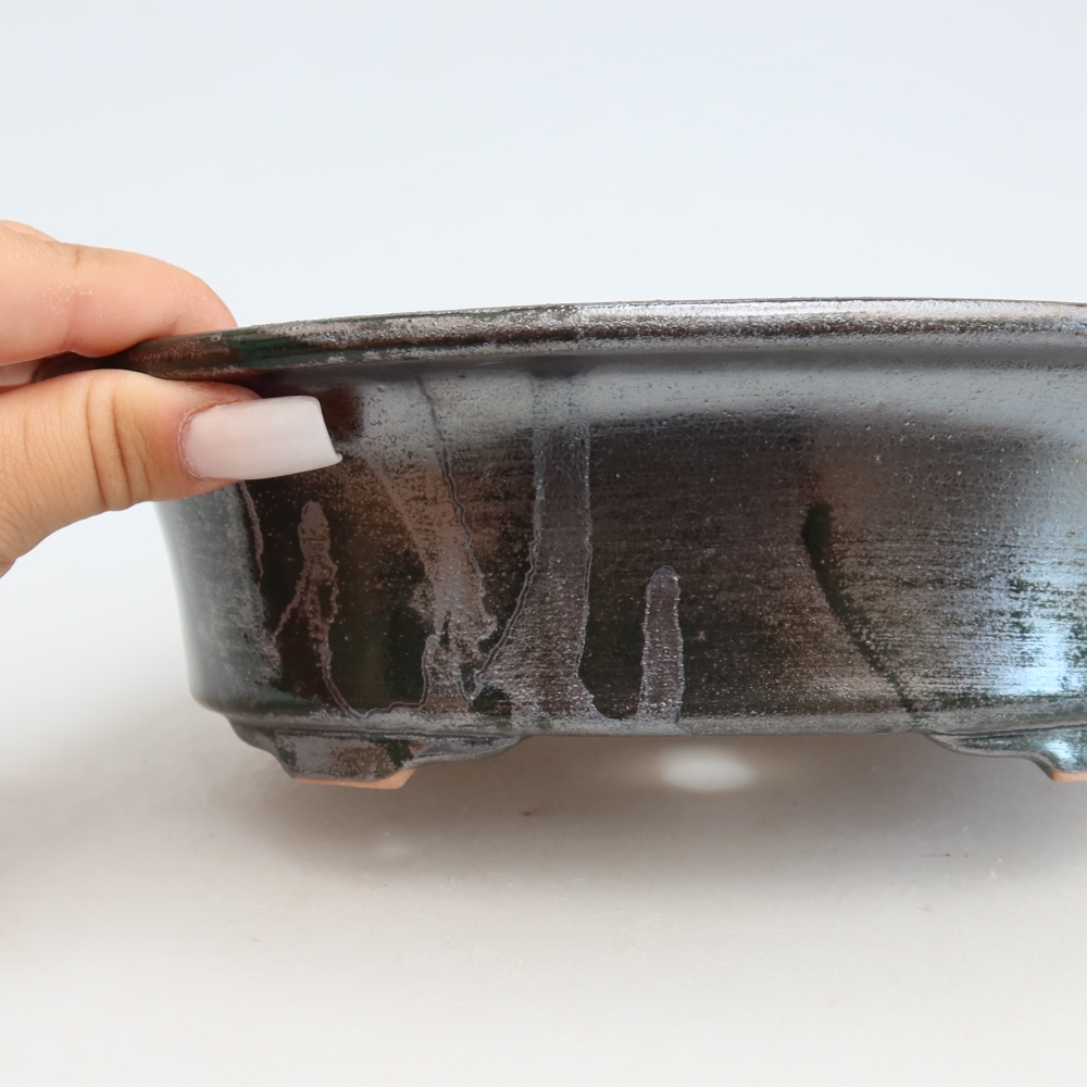 Keramická bonsai miska 22 x 17,5 x 6,5 cm, barva kovovozelená