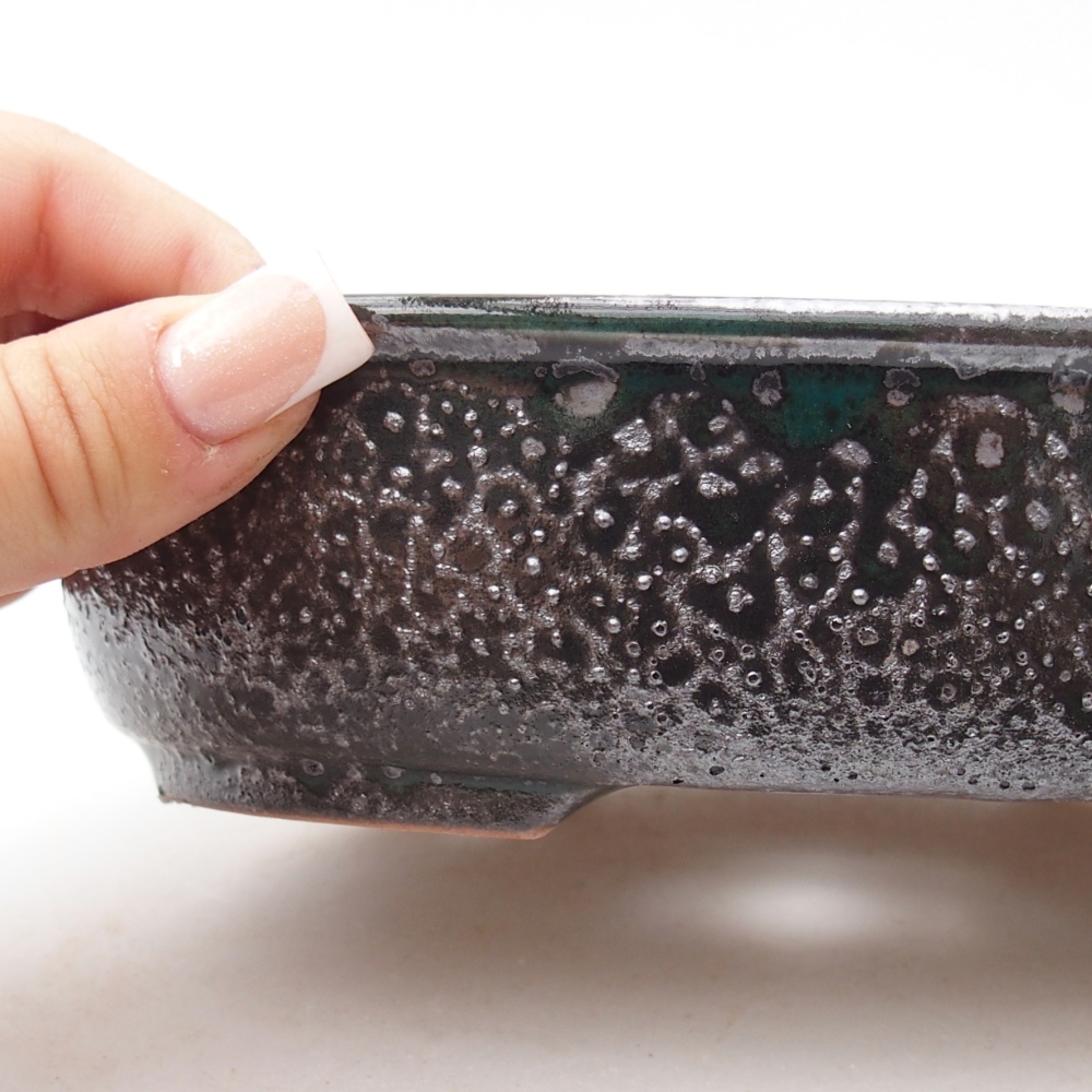 Keramická bonsai miska 19 x 14,5 x 4,5 cm, barva kovovozelená