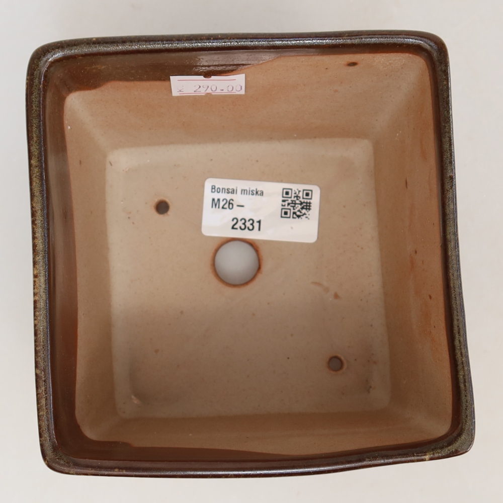 Keramická bonsai miska 12 x 12 x 9 cm, barva hnědá