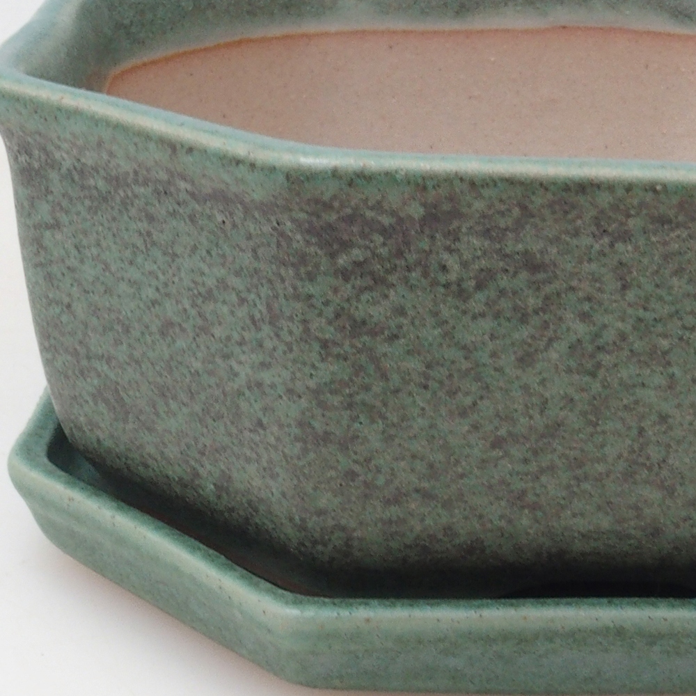 Bonsai miska + podmiska H13 - 12,5x12,5 x4,5 cm. - zelená