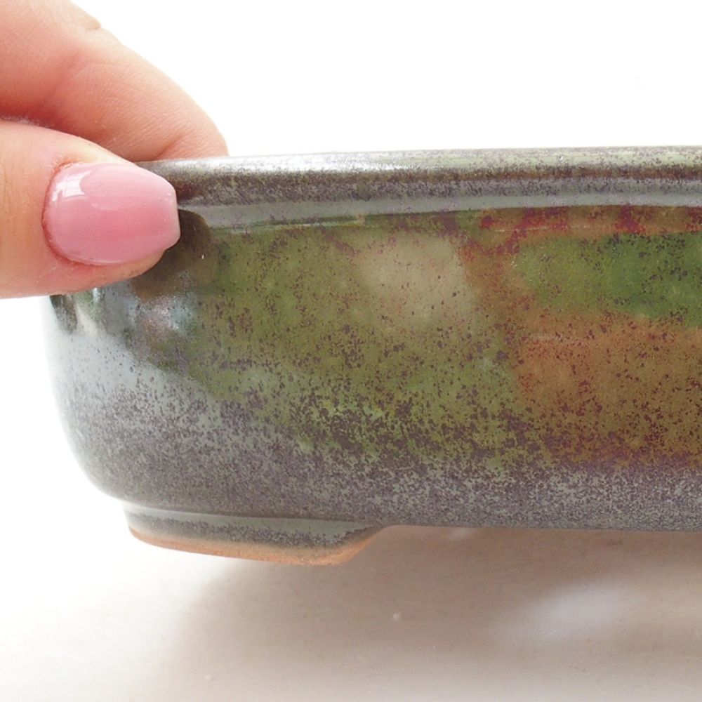 Keramická bonsai miska 18,5 x 14,5 x 5 cm, barva zelená