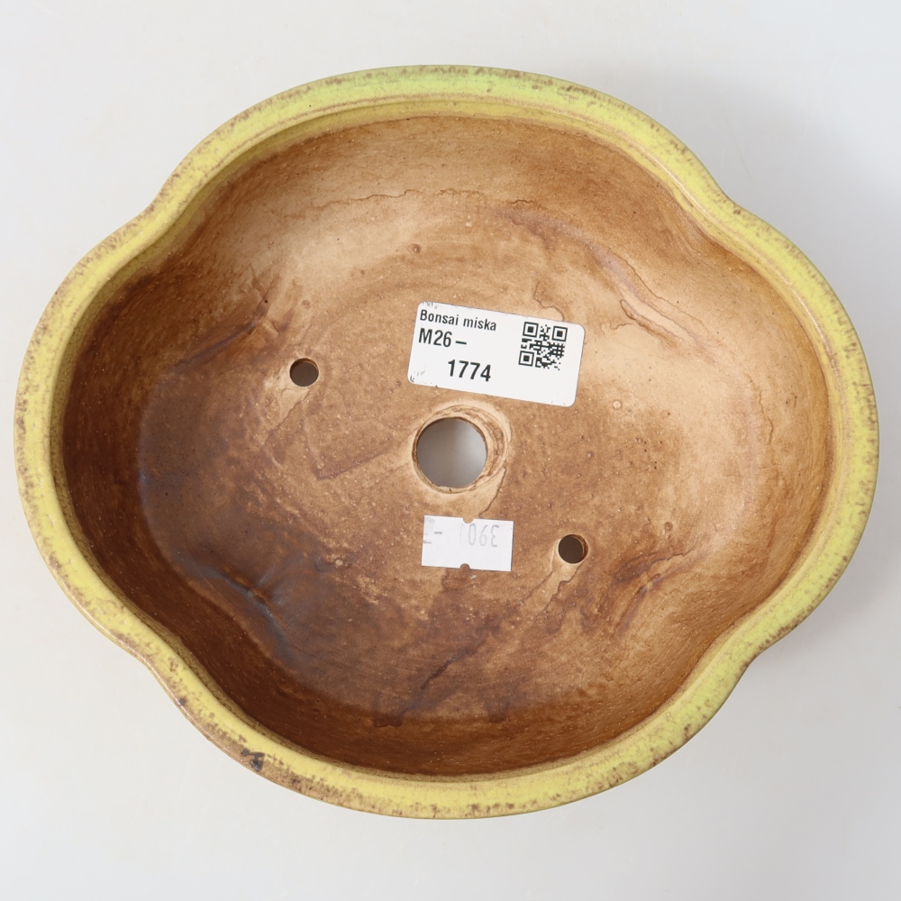 Keramická bonsai miska 17,5 x 15,5 x 5,5 cm, barva žlutá