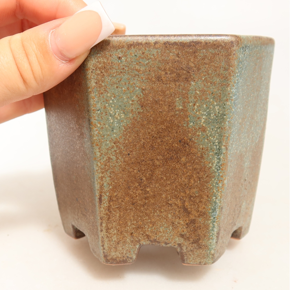 Keramická bonsai miska 9 x 8,5 x 8 cm, barva hnědozelená