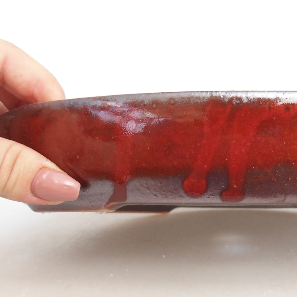 Keramická bonsai miska 22 x 17 x 4 cm, barva červená