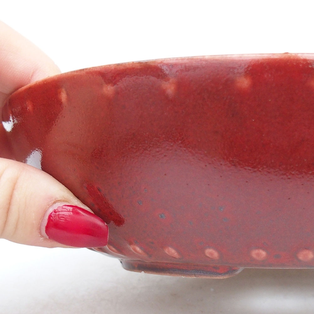 Keramická bonsai miska 17,5 x 17,5 x 4,5 cm, barva červená