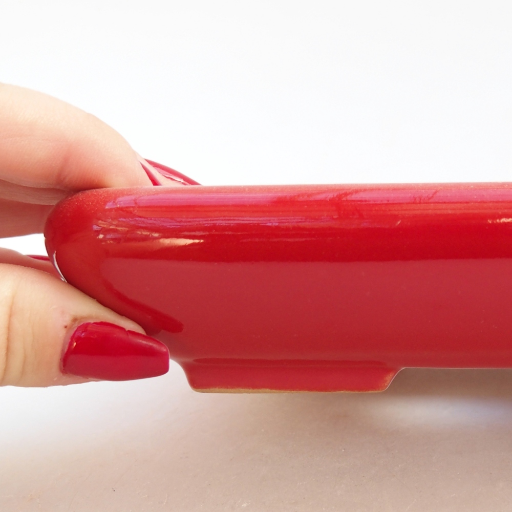 Keramická bonsai miska 16,5 x 13,5 x 3,5 cm, barva červená