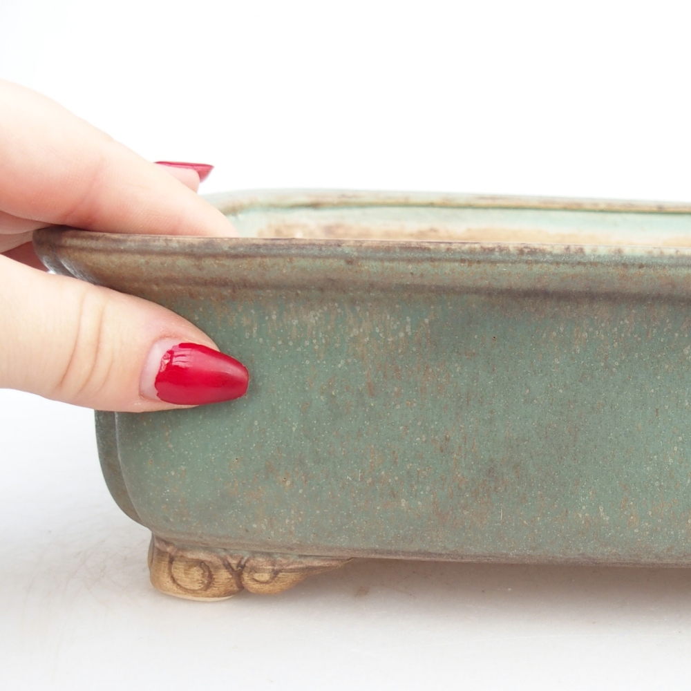 Keramická bonsai miska 25 x 20 x 7,5 cm, barva zelená