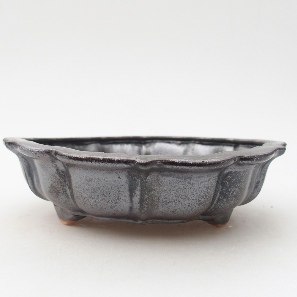 Keramická bonsai miska 18 x 18 x 5 cm, barva kovovozelená