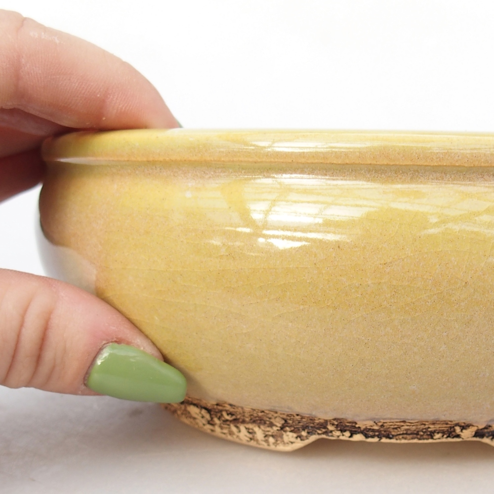 Keramická bonsai miska 15,5 x 15,5 x 5,5 cm, barva žlutozelená