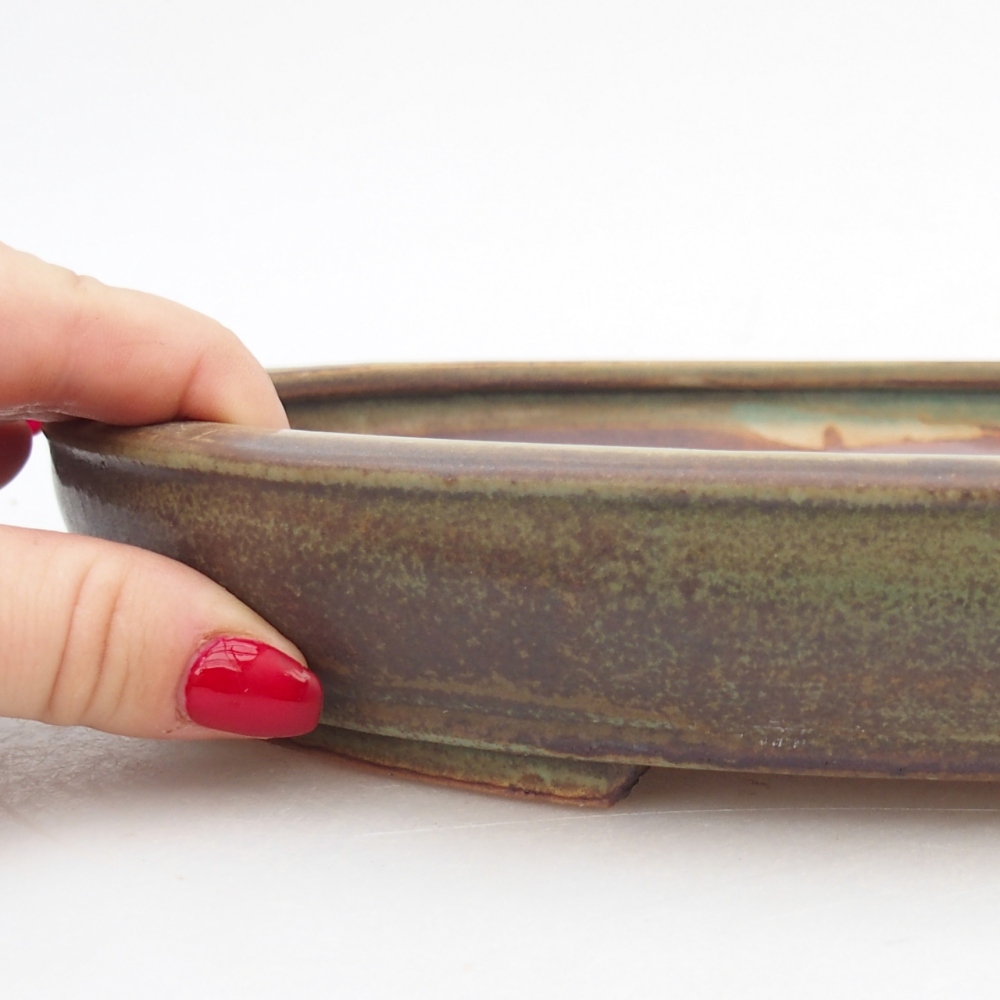 Keramická bonsai miska 24 x 20 x 4 cm, barva zelená