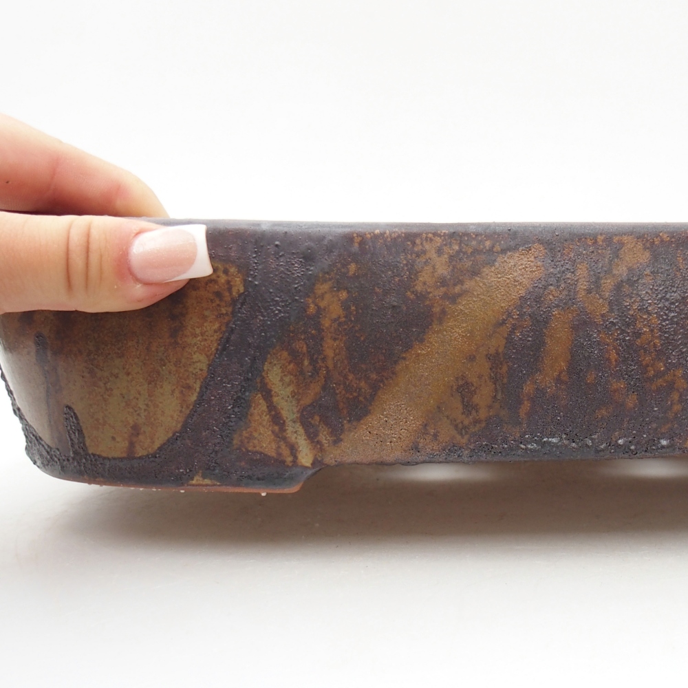 Keramická bonsai miska 32 x 24,5 x 6,5 cm, barva hnědozelená