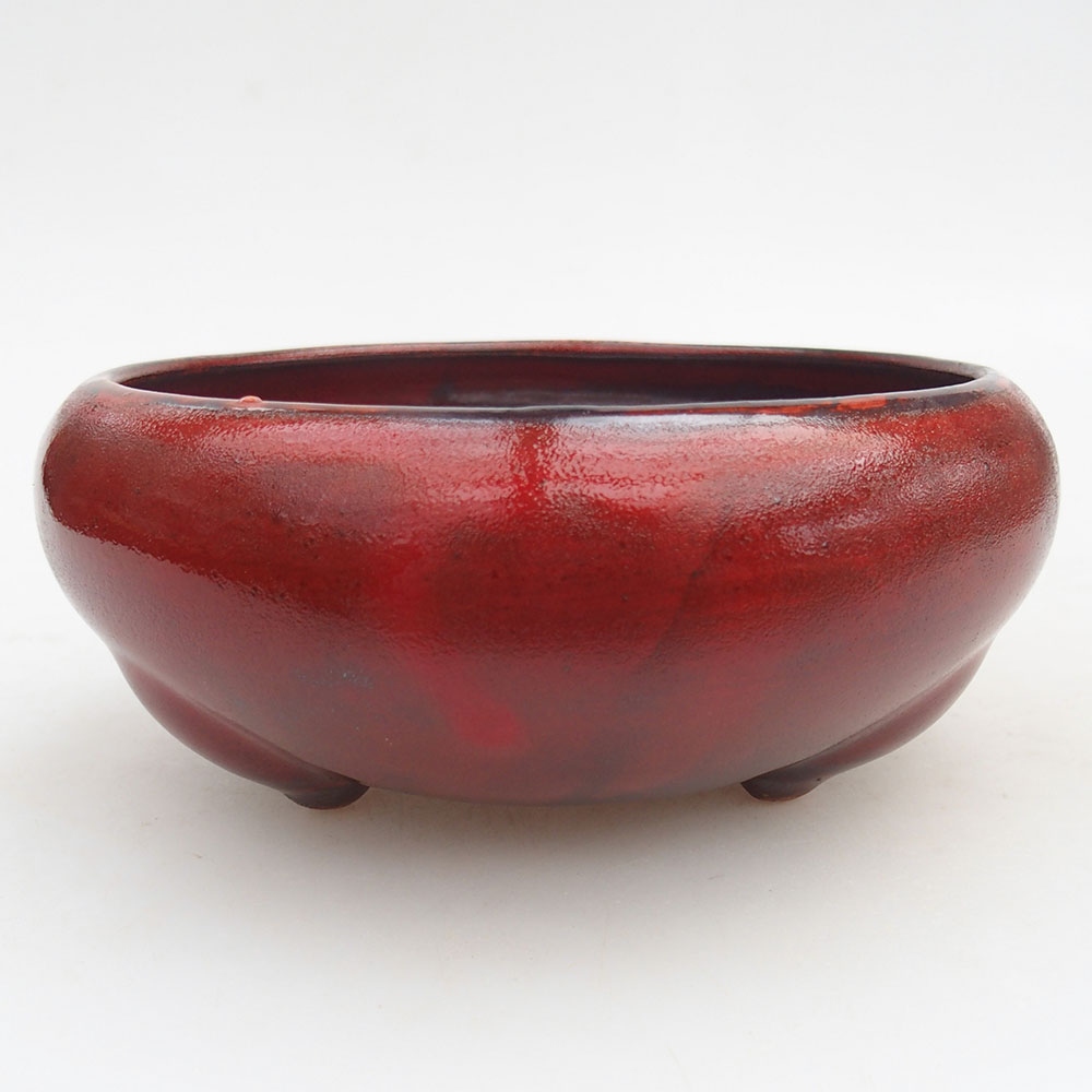 Keramická bonsai miska 14 x 14 x 6,5 cm, barva červená