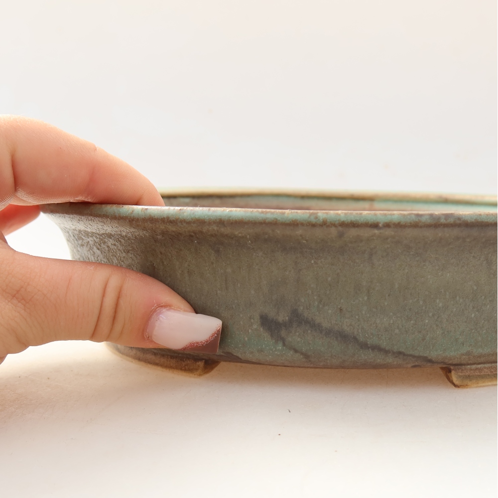 Keramická bonsai miska 21 x 19 x 5 cm, barva zelená