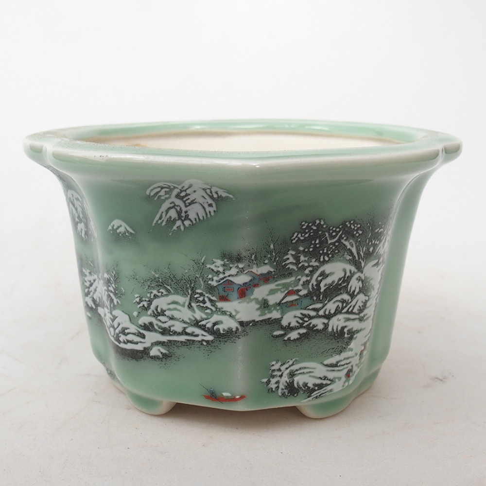 Keramická bonsai miska 11,5 x 11,5 x 7 cm, barva zielony