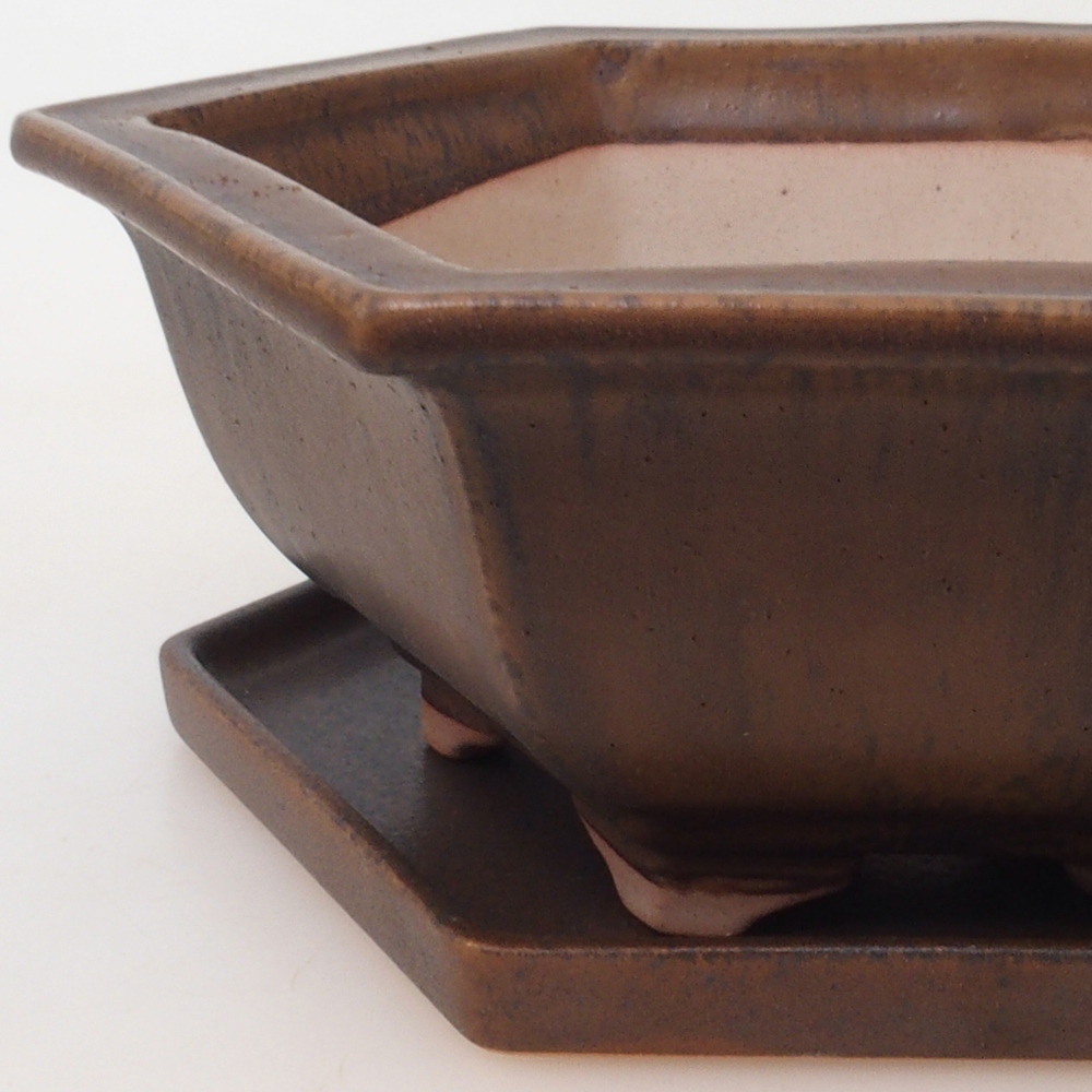 Bonsai miska + podmiska H53 - 19 x 21,5 x 7 cm. - hnědá