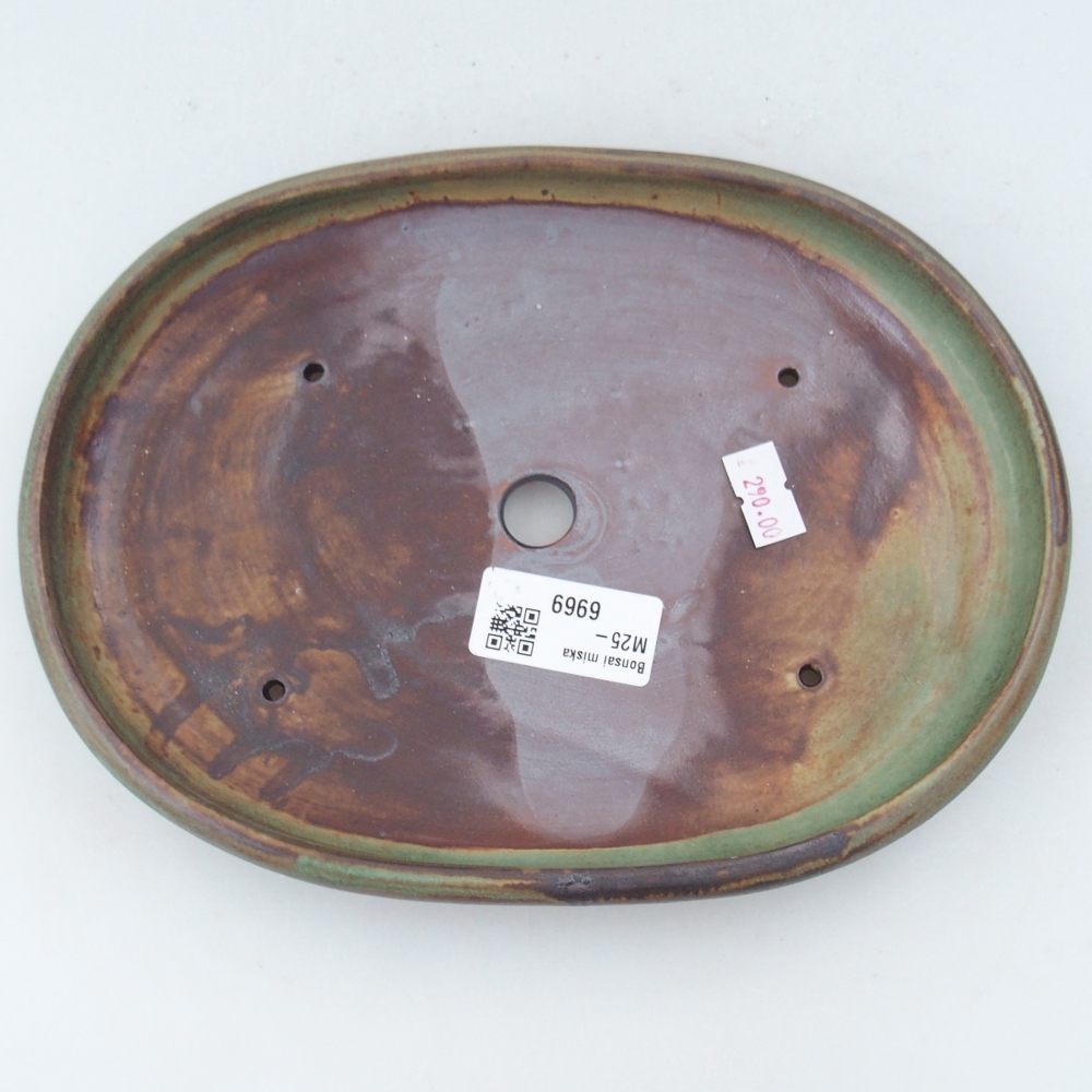 Keramická bonsai miska 22,5 x 16,5 x 3 cm, barva zelená