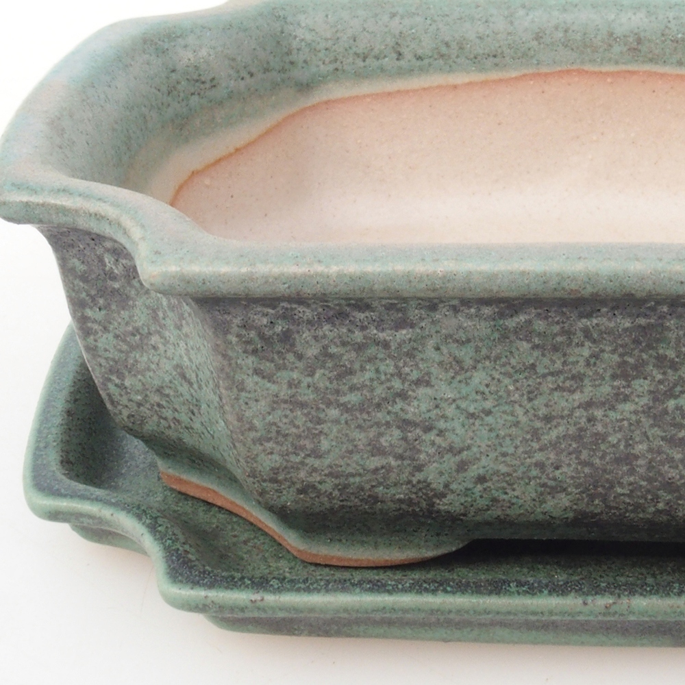 Bonsai miska + podmiska H03 - 16,5 x 12 x 4,5 cm. - zelená