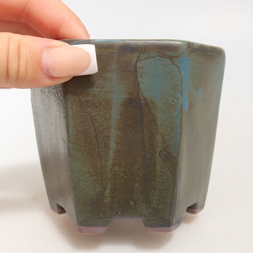 Keramická bonsai miska 9 x 8,5 x 8 cm, barva hnědomodrá