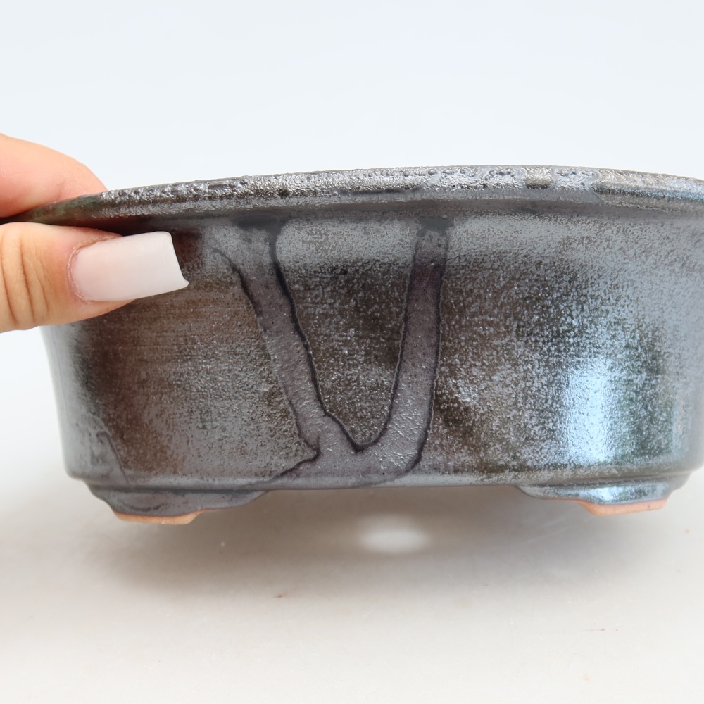 Keramická bonsai miska 19,5 x 15,5 x 6,5 cm, barva kovovozelená