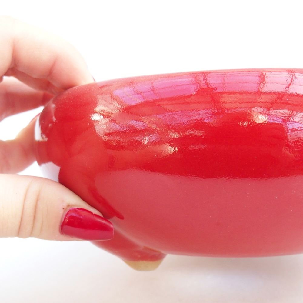 Keramická bonsai miska 14,5 x 14,5 x 7 cm, barva červená